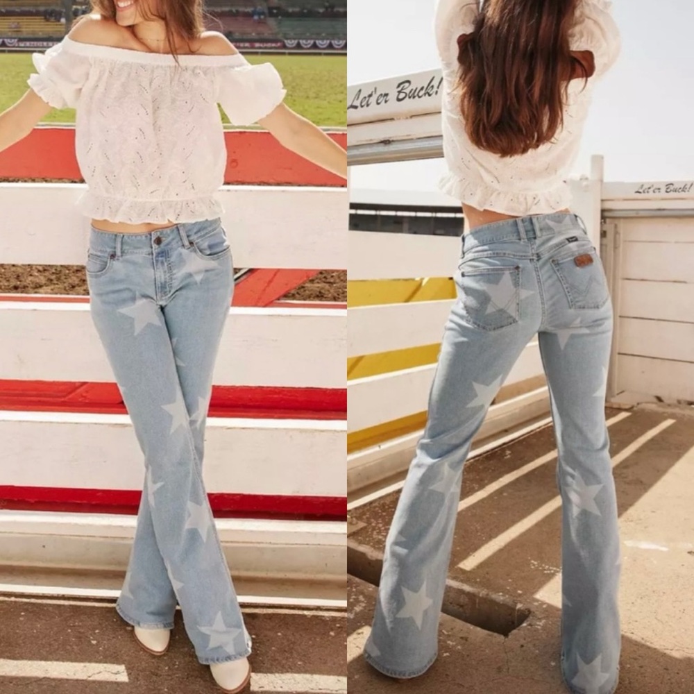 Women's Light Blue Star Pattern Jeans